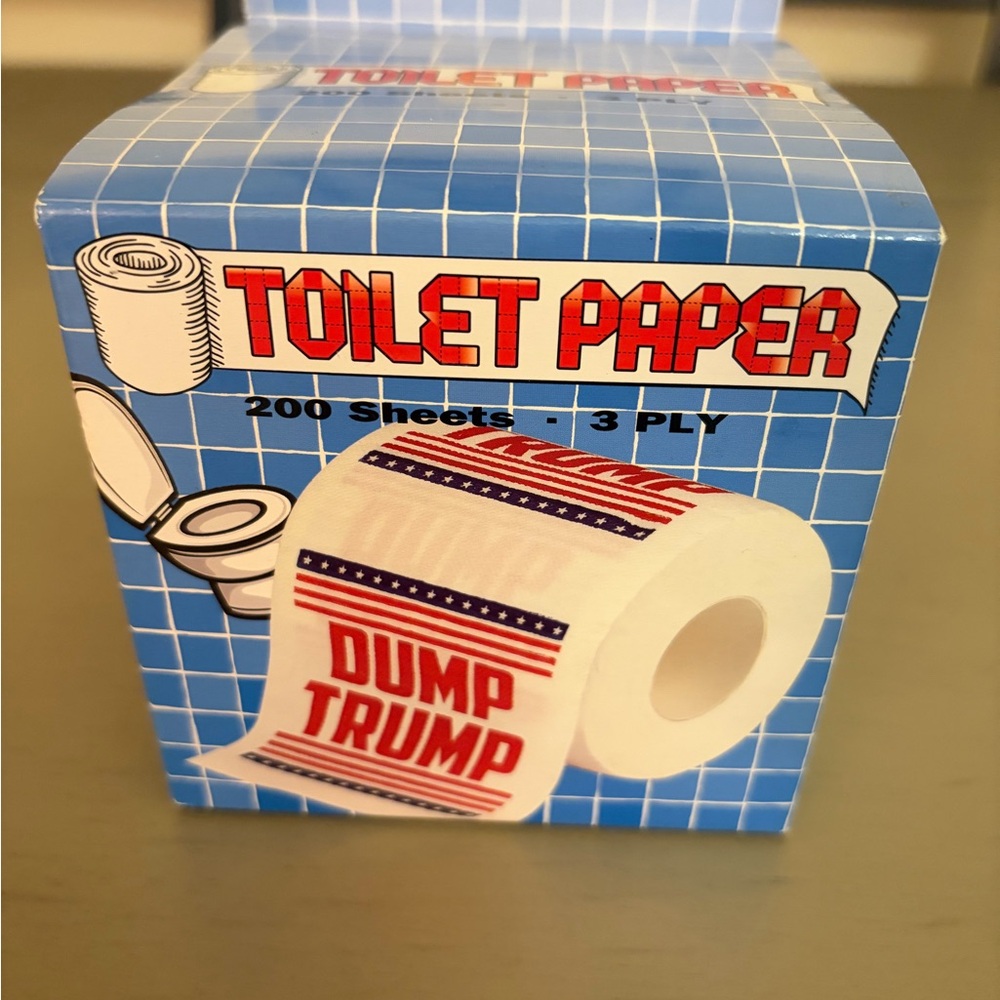 Novelty Toilet Paper - White with Red and Blue “Dump Trump” Design